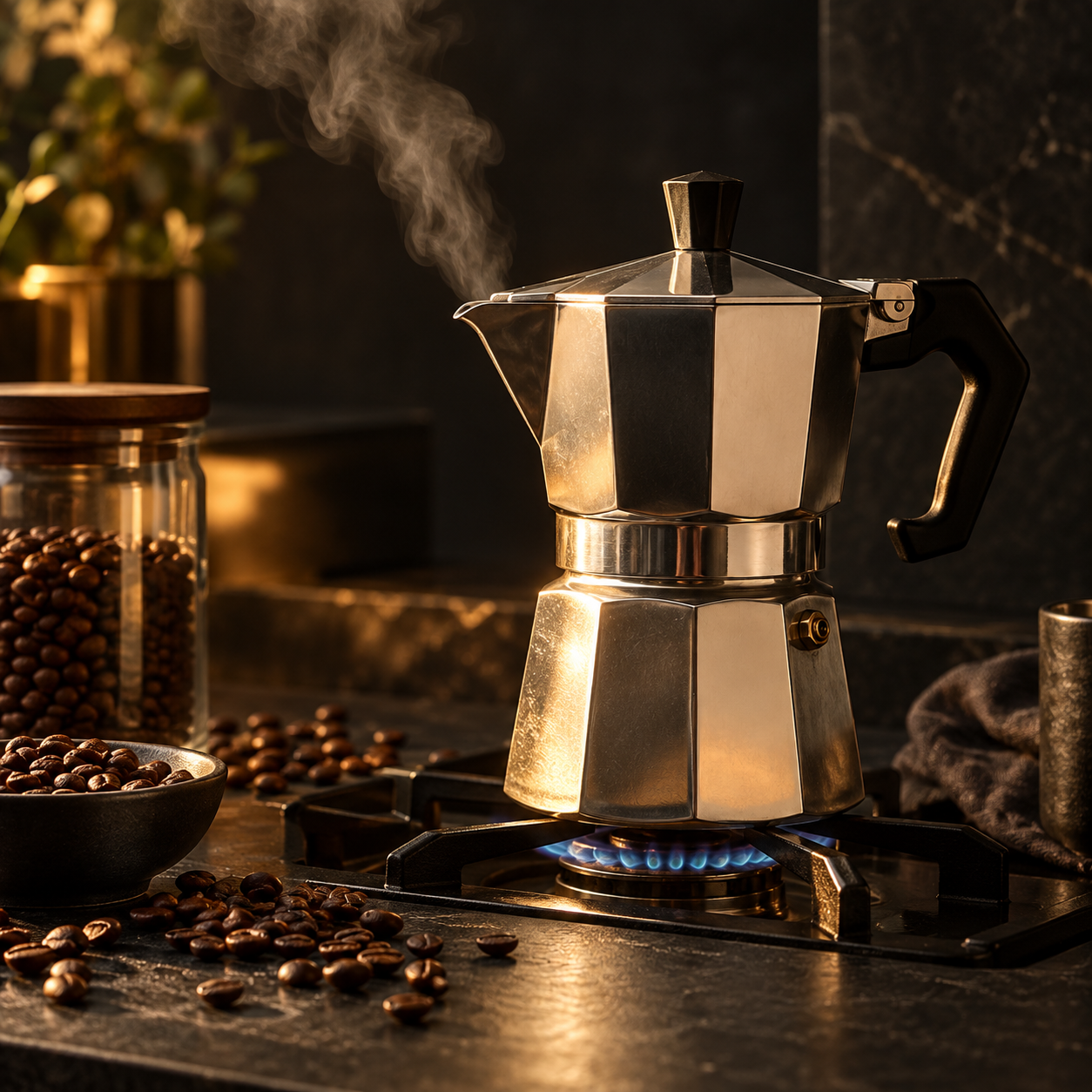 Cafetera moka sobre la estufa
